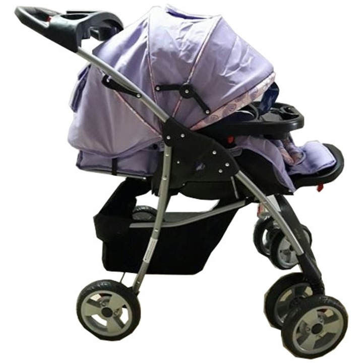 Бебешка количка 2 в 1 Baby Care™ M203, Люлеещ се стол, 3-степенна регулируема облегалка, Детска количка, Метална рамка, Крачна спирачка, Люляково лилаво