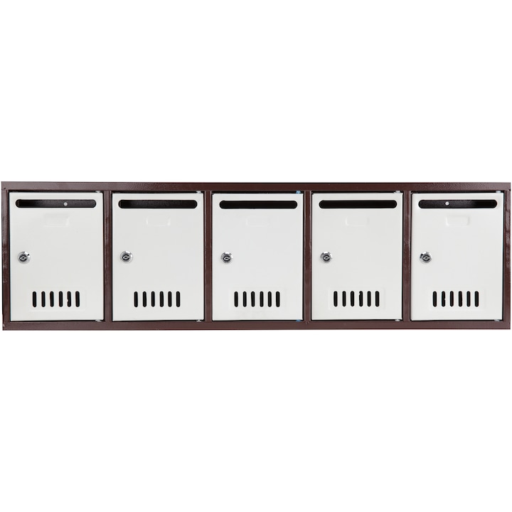 Модул за 5 пощенски кутии, Evotools, 910x260x76 мм, Вътрешен, 2 ключа, Сив + Кафяв