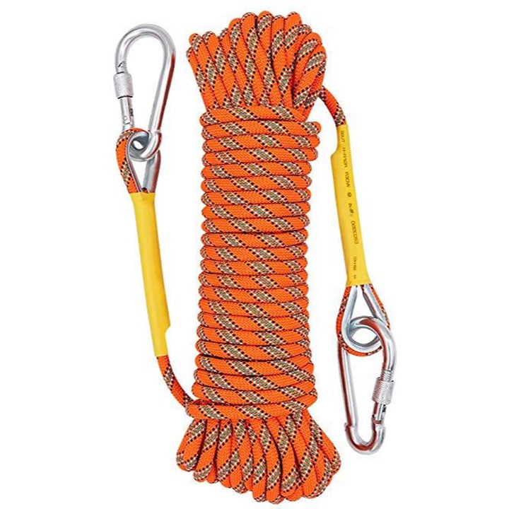 Ham de Siguranta Ajustabila cu Carabiniere Pentru Alpinism, SINBINTA, 20m Franghie, Tensiune de 1200 kg, Rezistent mucegai/coroziune, Pentru alpinism exterior, constructii, explorare, salvare, Poliester, Portocaliu/Galben