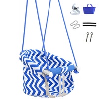 Leagan de Copii si Bebelusi, SINBINTA, Leagan Suspendat cu Centura de Siguranta, Sarcina maxima 100 kg, Franghie ajustabila 1.8m, Functie anti rasturnare, Pentru interior si exterior, Textil/Metal, 35x35x17cm, Albastru/Alb