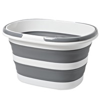 Cos de Rufe Pliabil cu 2 Manere, SINBINTA, Ligheane pentru Organizare si Depozitare, 16 litri, Design gauri de agatat, Puternica si robusta, Mic si portabil, Usor de curatat, Pentru Baie, Plastic/TPR, 41x32x24cm, Gri/Alb