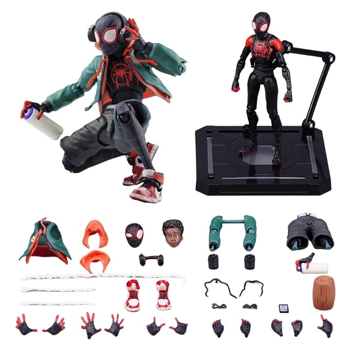 Фигурка Spider-Man, SINBINTA, The Spider Miles Morales, Marvel Universe, С аксесоари, Без лепило, Лесна за сглобяване и транспортиране, Водоустойчива, Подходяща за дома, офиса, Екологично PVC, 21x7x23cm, Многоцветна