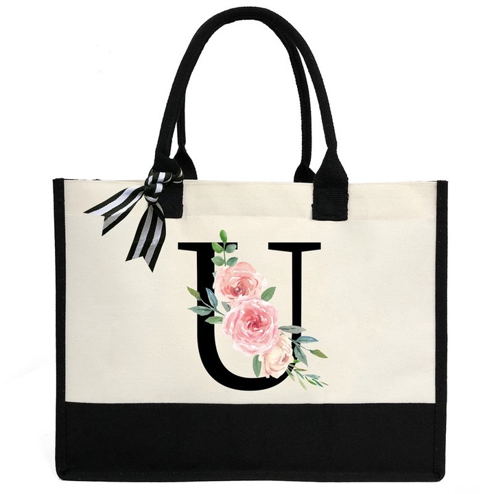 Személyre szabott táska U betűvel, ZHONYEE virágmintával, vízálló, 43x33x17cm