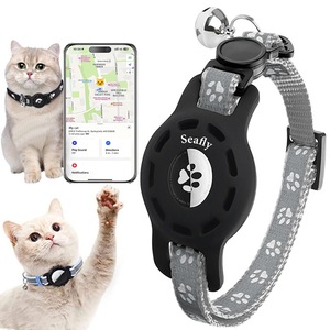 Mini Localizator Pentru Animale de Companie, Seafly®, Zgarda Pentru Pisici Airtag, Urmarire in Timp Real, Rezistent La Apa, Suport si Sonerie Airtag, Captuseala Confort, Reglabila, Durabila, Gri