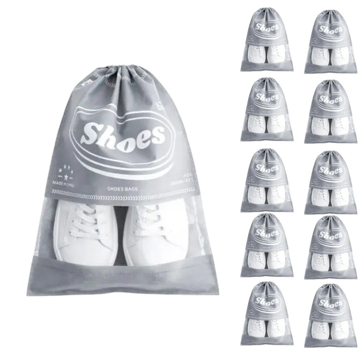 Wisolt® Cipőtároló táska, 10 db-os készlet, szürke, 32x44cm