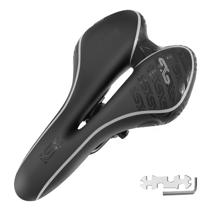 Велосипедна седалка, Autocise, удобен гел, противоплъзгащ дизайн, 28x16 см, черно/сребристо