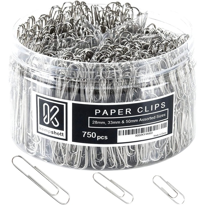 Комплект от 750 скоби Jumbo, 3 размера, никел, сребро