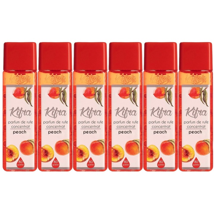Kifra Peach Mosóparfüm készlet, 6 db, 200 ml 80 mosás, gyors és hatékony, bőrgyógyászatilag tesztelt, hosszan tartó frissesség, eltünteti a kellemetlen szagokat, mélytisztító hatású, kellemes illatú