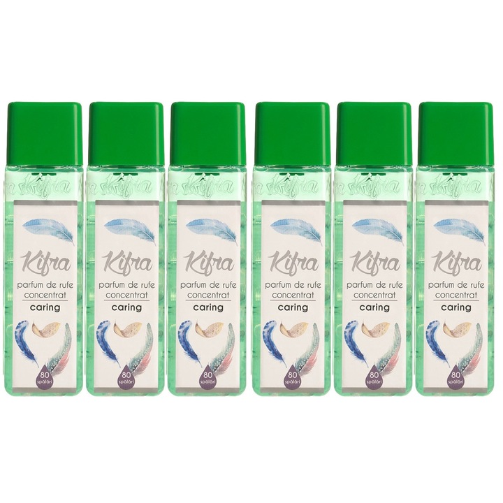 Kifra Caring Mosóparfüm készlet, 6 db, 200 ml 80 mosás, gyors és hatékony, bőrgyógyászatilag tesztelt, hosszan tartó frissesség, eltünteti a kellemetlen szagokat, mélytisztító hatású, kellemes illatú