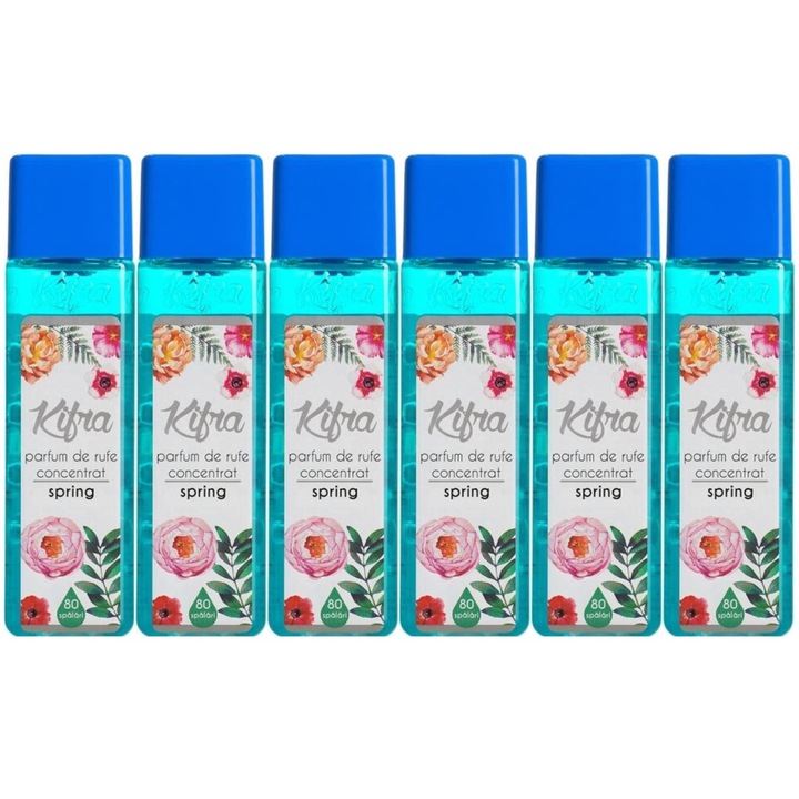 Kifra Spring Mosóparfüm készlet, 6 db, 200 ml 80 mosás, gyors és hatékony, bőrgyógyászatilag tesztelt, hosszan tartó frissesség, eltünteti a kellemetlen szagokat, mélytisztító hatású, kellemes illatú
