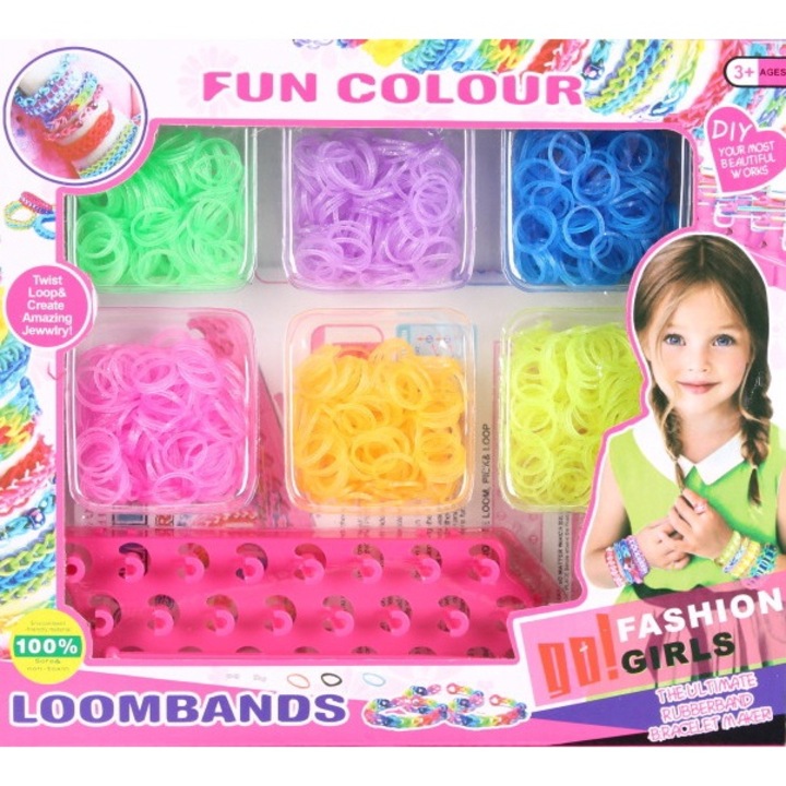 Trusa creativa pentru realizarea bratari din benzi de cauciuc siliconic, Multicolor