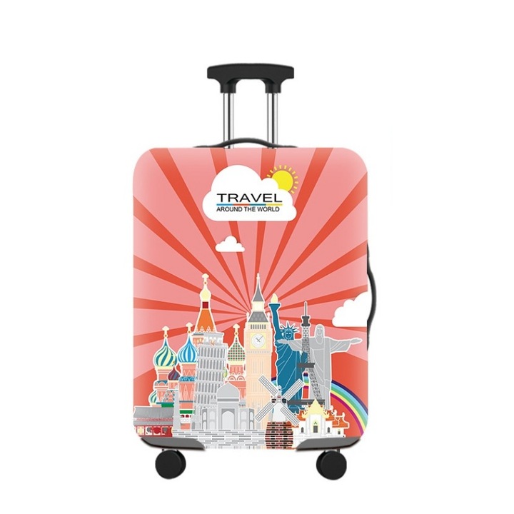 Husa de protectie pentru bagaje, tesatura elastica rezistenta la praf, potrivita pentru bagaje de 25-28 inchi, roz, L