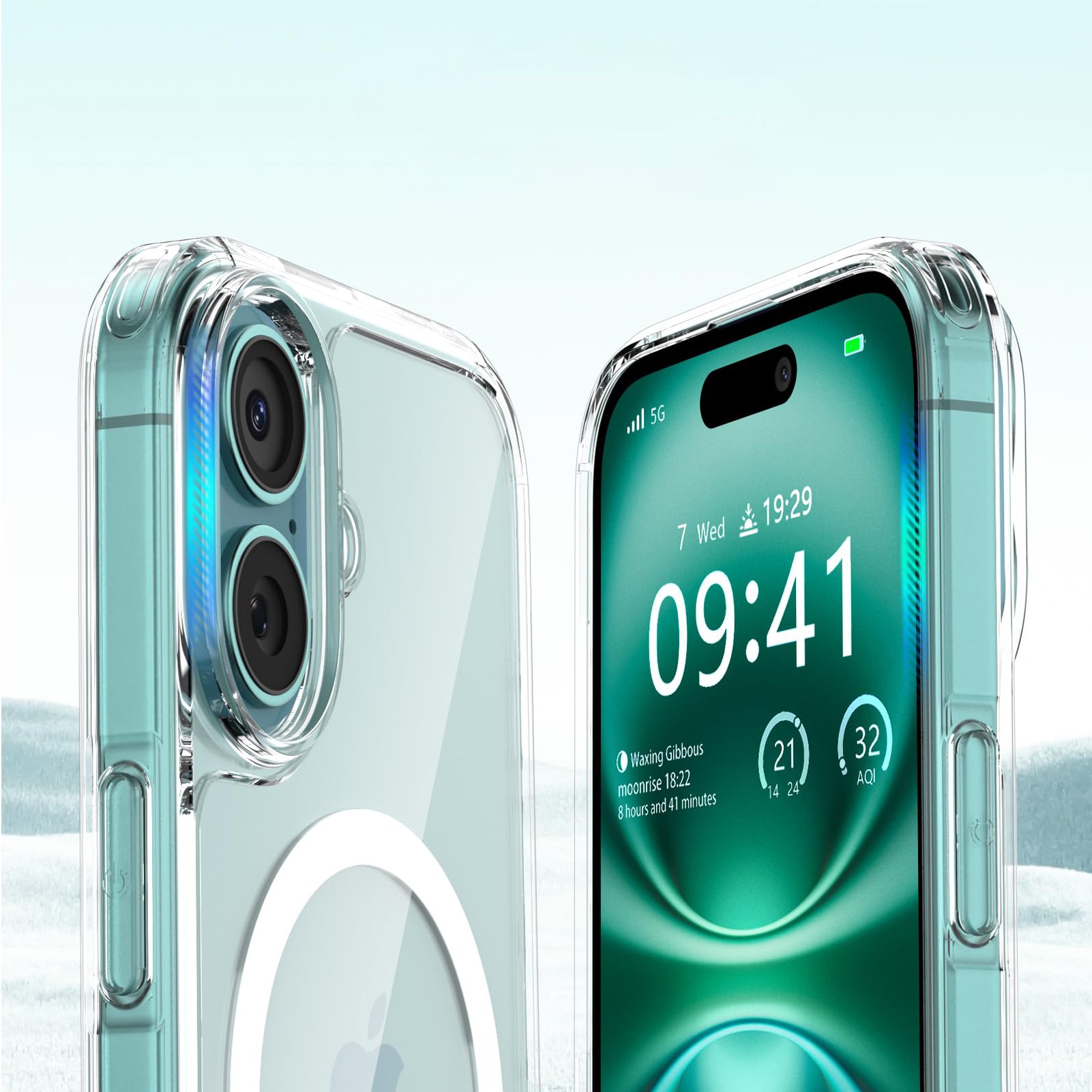 Husa de Protectie, MagSafe, MOGU, Compatibil iPhone 16 plus, impermeabila, rezistenta la zgarieturi, airbag anti-cadere, absorbtie de soc anti-coliziune pe patru fete, din material PC+TPU pentru rezistenta la ingalbenire, grosime 1,5mm, transparenta