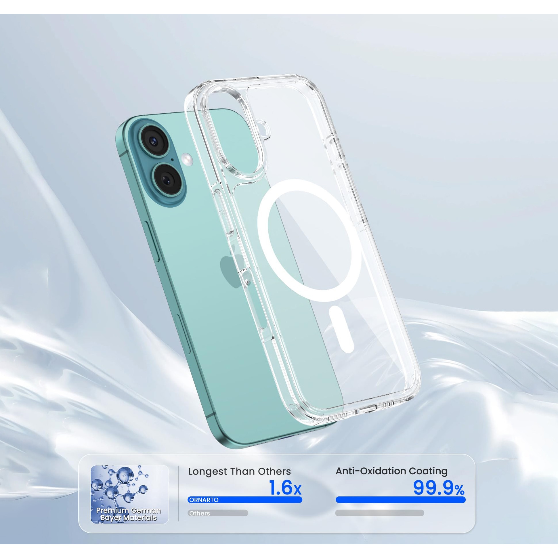 Husa de Protectie, MagSafe, MOGU, Compatibil iPhone 16 plus, impermeabila, rezistenta la zgarieturi, airbag anti-cadere, absorbtie de soc anti-coliziune pe patru fete, din material PC+TPU pentru rezistenta la ingalbenire, grosime 1,5mm, transparenta