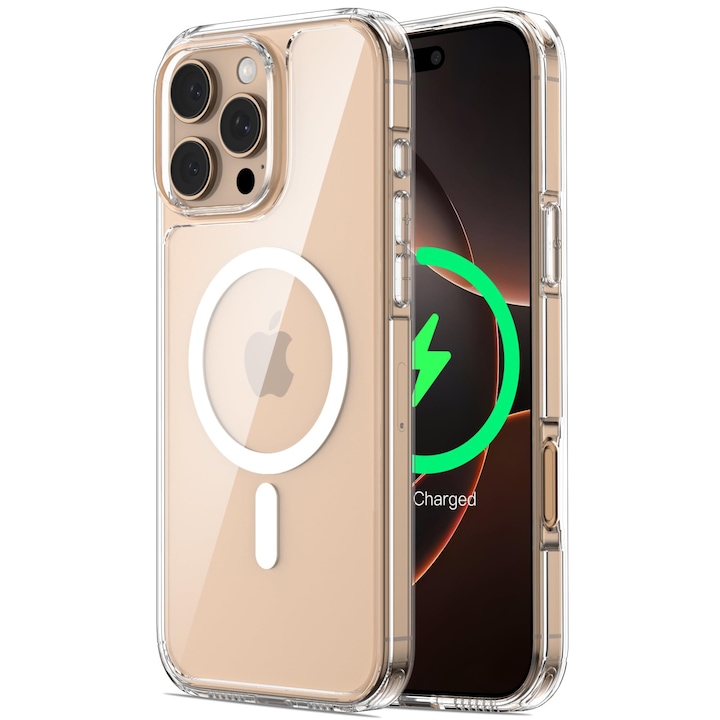 Védőtok, MagSafe, MOGU, iPhone 16 pro-val kompatibilis, vízálló, karcálló, leesésgátló légzsák, négy oldalon ütközésgátló ütéscsillapítás, PC+TPU anyagból készült, a sárgulásnak ellenálló, 1,5 mm vastag, átlátszó
