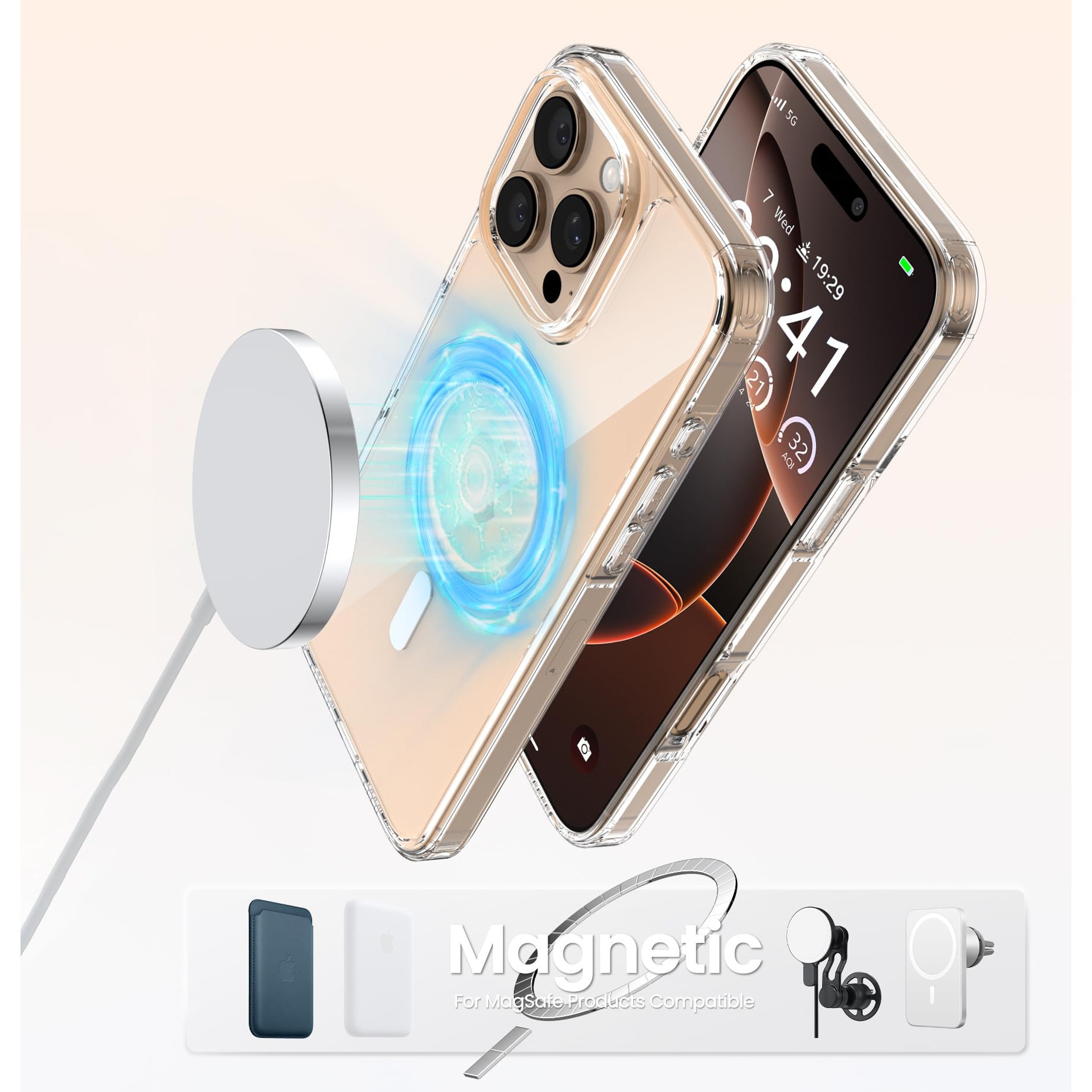 Husa de Protectie, Compatibil iPhone 16 pro max, MOGU, impermeabil, Antizgarieturi, Anticadere, Anti-coliziune pe patru laturi si absorbtie a socurilor, Grosime 1, 5 mm, transparent