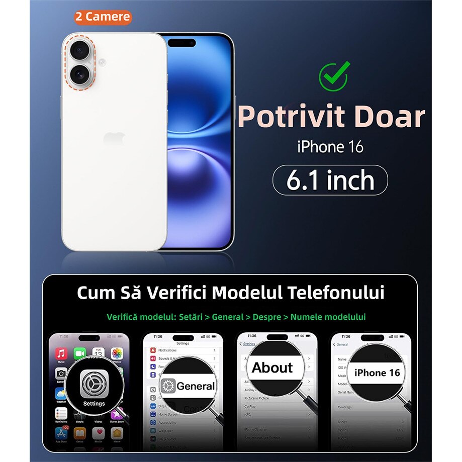 Husa de protectie, MagSafe, MOGU, compatibila cu iPhone 16, impermeabila, rezistenta la zgarieturi, airbag anti-cadere, absorbtie de soc anti-coliziune pe patru fete, din material PC+TPU pentru rezistenta la ingalbenire, grosime 1,5mm, transparenta