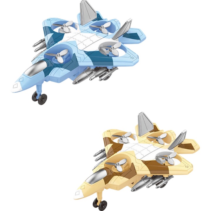 Avion de jucarie, Cu actionare inertiala, Rezistenta la cadere, Pachet de 2, Albastru si galben