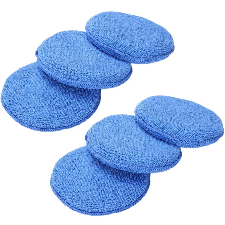 Burete aplicator pentru detailing auto, Hggzeg, Set 6 burete din microfibra pentru aplicat ceara, Bureti aplicatori ceara masina, Multifunctional, Pentru curatarea masinii si lustruire fina, Microfibra, Diametru 125mm, Albastru