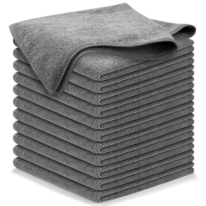 Autókendő, Hggzeg, 12 db mikroszálas autótörlő készlet, Szuper nedvszívó, Puha törölköző, Tartós, Könnyen kezelhető, Újrafelhasználható, Konyhákba, szállodákba, éttermekbe, kereskedelembe, iparba és egyéb helyekre, 30 x 30 cm, Szürke