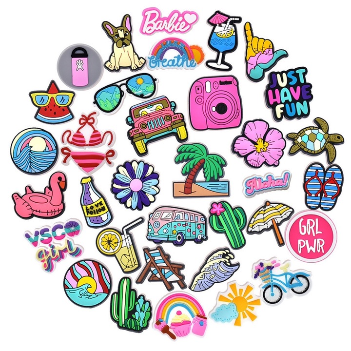 Комплект от аксесоари с 35 игли за сабо Crocs, Axroad Mall, аксесоари за обувки с лятна плажна шарка, водоустойчиви и издръжливи, лесни за инсталиране и премахване, PVC, многоцветни