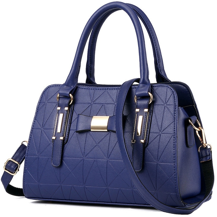 Дамска чанта, Hggzeg, Чанта за през рамо, С регулируеми презрамки и две фиксирани дръжки, Множество отделения, Подходяща за носене навън, Еко кожа, 31 x 13 x 22 см, Синя