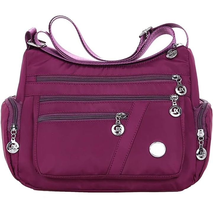 Geanta de dama, Hggzeg, Crossbody, Cu fermoar, curea ajustabila, Compartimente multiple, Capacitate mare pentru depozitare usoara, Anti-zgarieturi, Potrivit pentru transport la iesire, Nylon, 27 x 11 x 20cm, Violet