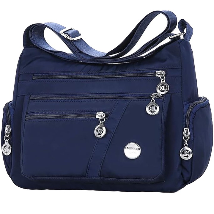Geanta de dama, Hggzeg, Crossbody, Cu fermoar, curea ajustabila, Compartimente multiple, Capacitate mare pentru depozitare usoara, Anti-zgarieturi, Potrivit pentru transport la iesire, Nylon, 27 x 11 x 20cm, Albastru