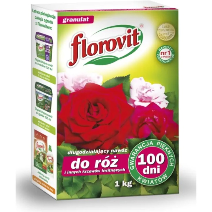 Ingrasamant Florovit cu actiune prelungita pentru trandafiri si alti arbusti cu flori, 100 zile, cutie de 1 kg
