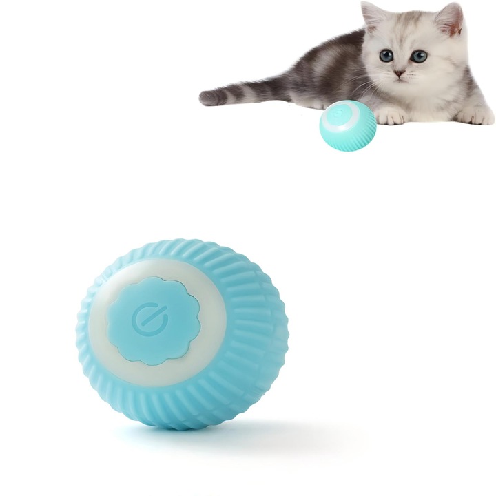 Intelligens interaktív labda, 360°-ban automatikus forgatható játék macskáknak és kutyáknak, USB töltés, LED lámpa, kék