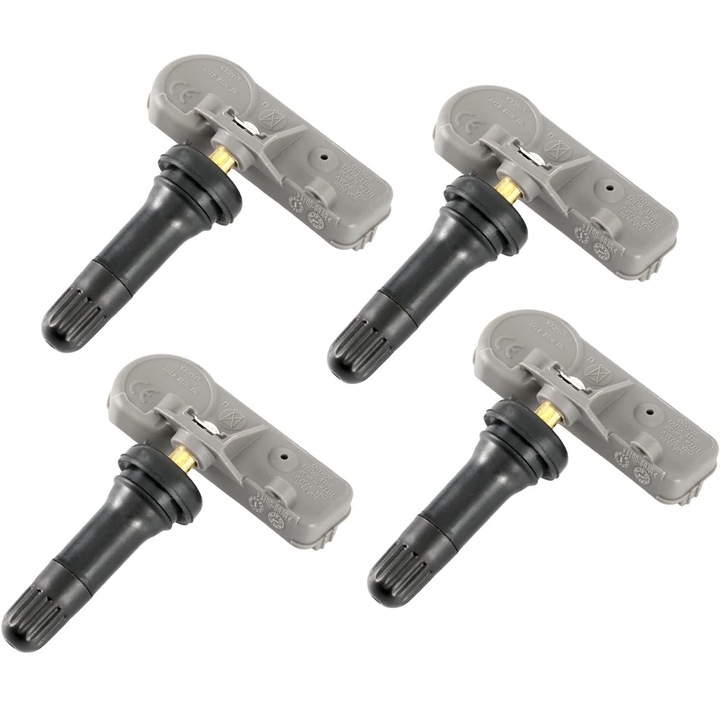 Комплект от 4 TPMS сензора за следене на налягането в гумите, Hggzeg, 0-900kpa, устойчив на корозия, водоустойчив, съвместим с Ford, мед/гума, 5,5 см x 6,8 см, черен