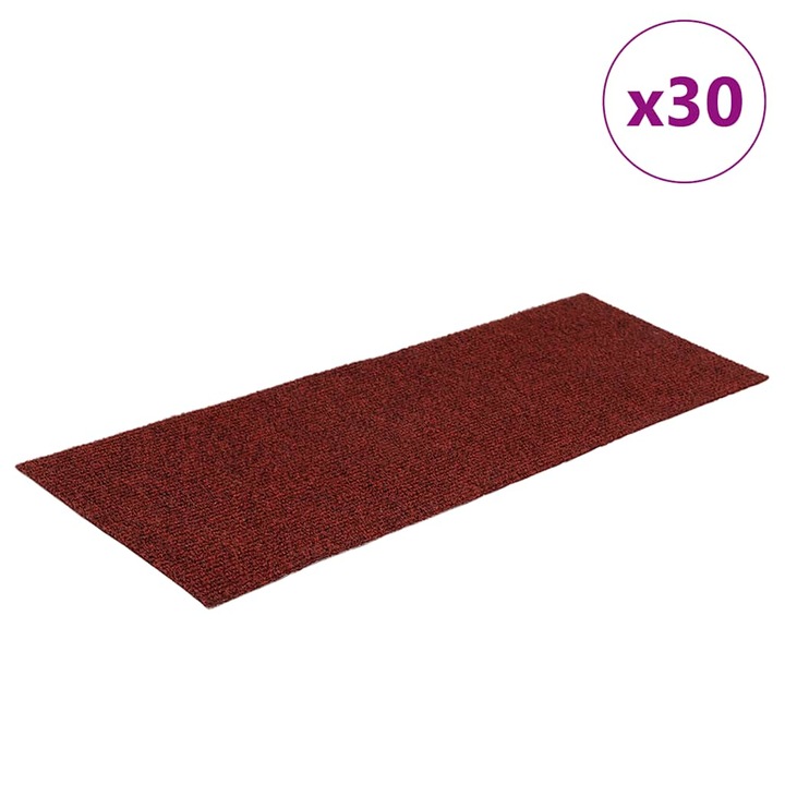 Covorase scara autoadezive vidaXL, 30 buc, Rosu, 60x25 cm, dreptunghiular, 3 Kg 3365707
