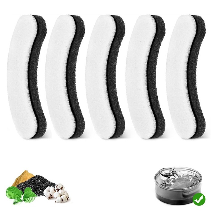 Комплект от 5 резервни филтъра за фонтан за животни, AjieQaQ, пречистване, активен въглен, бяло/черно, 11.4x5.7x2.2cm