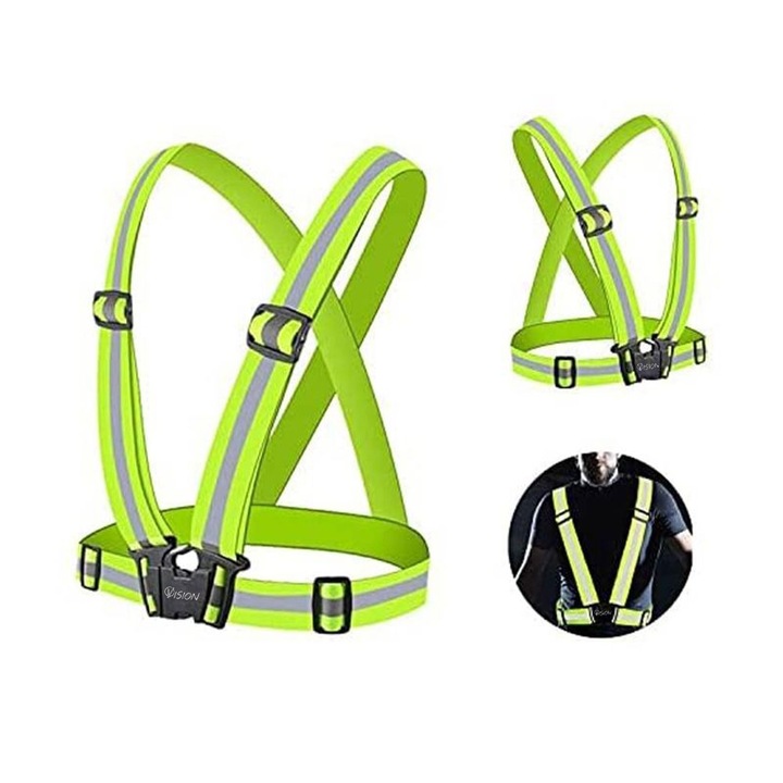 Ham reflectorizant reglabil, tip bretea, material elastic, banda 4cm, unisex, universal, Genius, VisionXXI