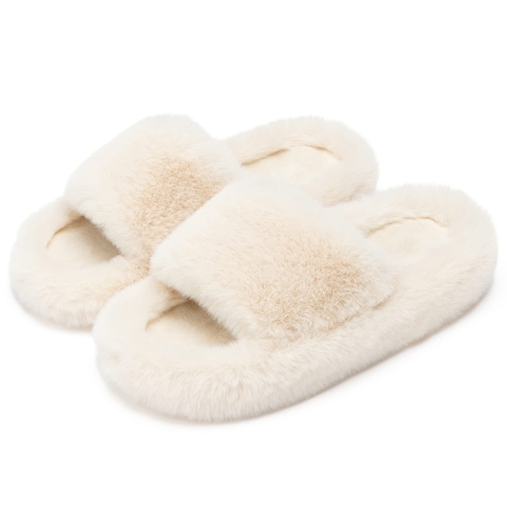 Papuci de casa, 38, bej, blana sintetica