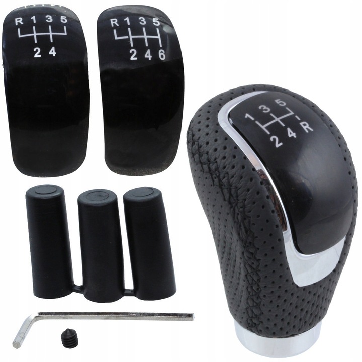 Nuca schimbator viteze, UNI LEATHER, piele perforata, Nuca acoperit cu piele, adaptare universala, negru + crom