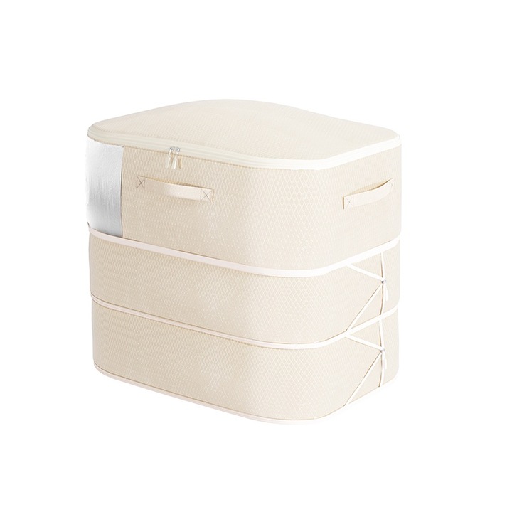 Set de 2 cutii depozitare cu fermoar, capacitate mare, 3 straturi, rezistente la rupere, bej