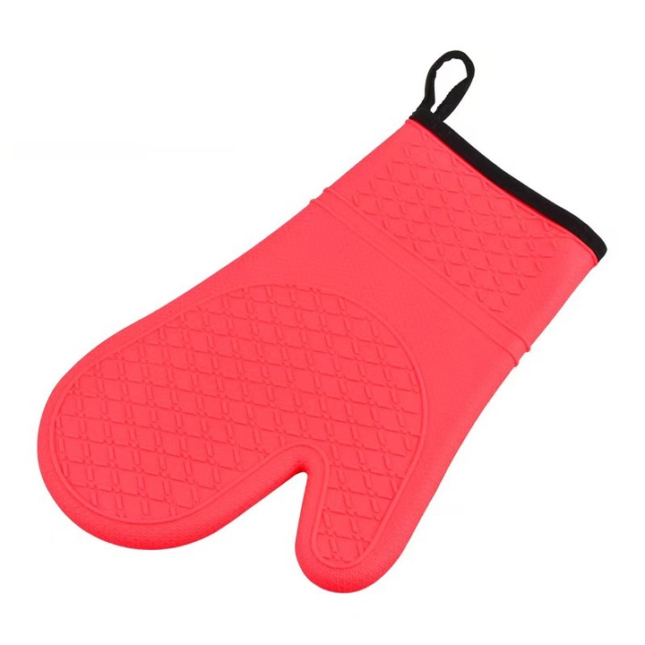 Szilikon sütőkesztyű, 2 db-os készlet, hőálló 600F, piros, puha béléssel