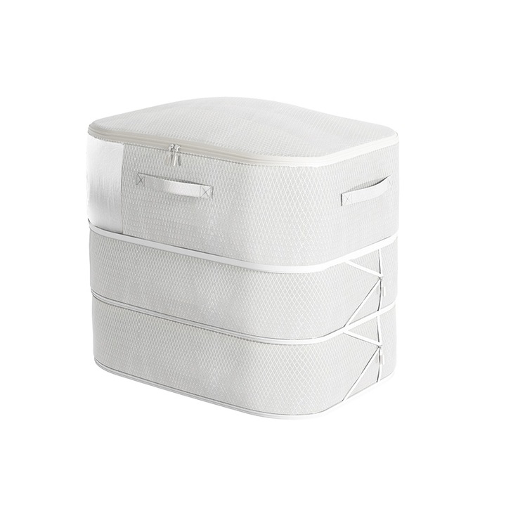 Set de 2 cutii depozitare cu fermoar, 3 straturi, capacitate mare, gri, rezistente la rupere, lavabile