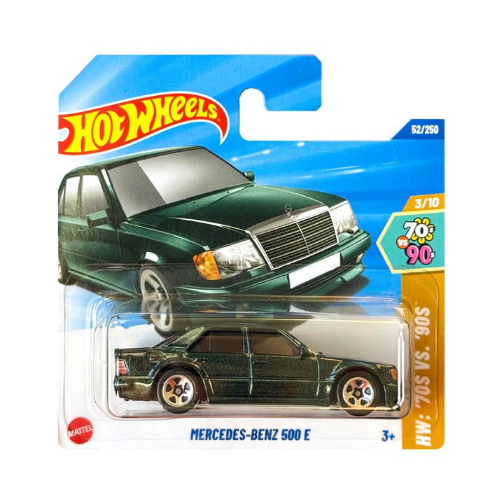 Hot Wheels Metallic Car, Mercedes-Benz 500 E '70s vs. 90-те, 1:64, зелено