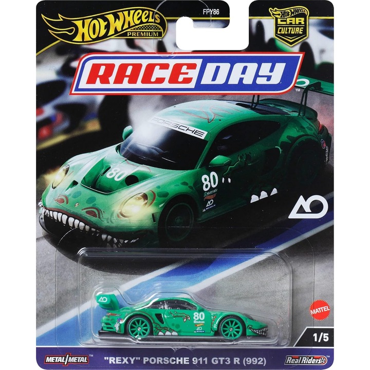 Кола Hot Wheels Premium, Car Culture, Rexy Porsche 911 GT3 R (992), Raceday, 1/5, HRV72, 1:64, зелен