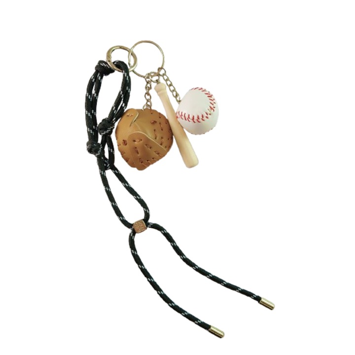 Kulcstartó, divatos kiegészítők, baseball részletek, többszínű