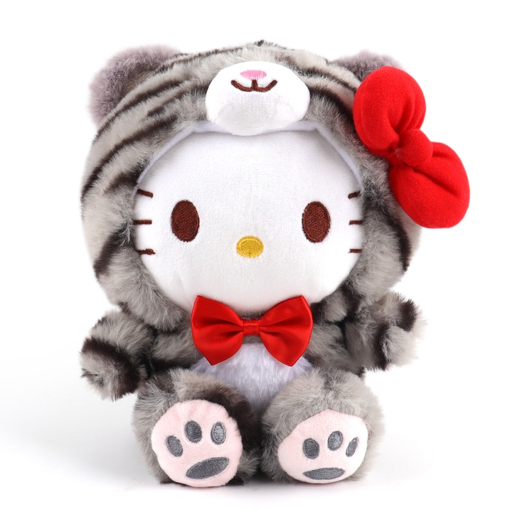 Плюшена играчка Hello Kitty, сива плюшена кукла Hello Kitty, сива детска плюшена играчка, плюшен герой Hello Kitty, мека, подходяща за деца и възрастни, детски играчки