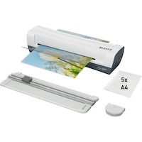 Set crafting Leitz, 4 in 1, include laminator Leitz iLAM Home A4, trimmer, rotunjitor, 5 folii laminare A4, alb