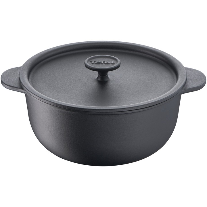 Тенджера Tefal Tradition с капак, Индукционна, Чугунена, Фиксирани дръжки, Емайлирано покритие, 24 см, 4 л, Черен
