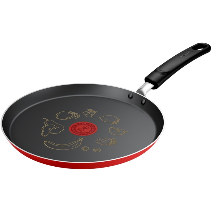 Тиган за палачинки Tefal Pancake Day, 25 см, Алуминий, Незалепващо покритие, Индикатор Thermo-Signal, Дифузионна основа, Червен/Черен