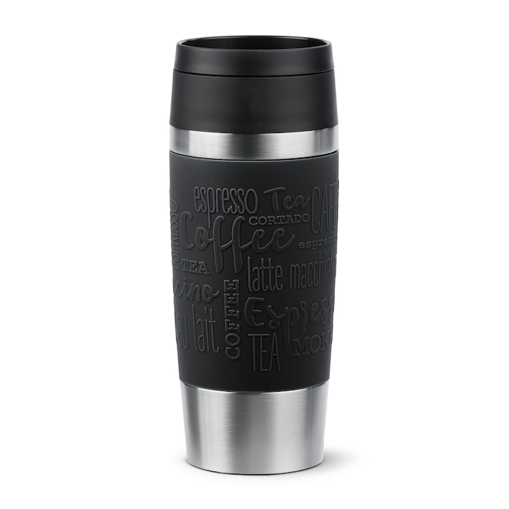 Термос за пътуване Tefal Travel Mug Classic, Неръждаема стомана, Без BPA, 100% непропусклив, Функция Quick Press, 0.36 л, Сребрист/Черен