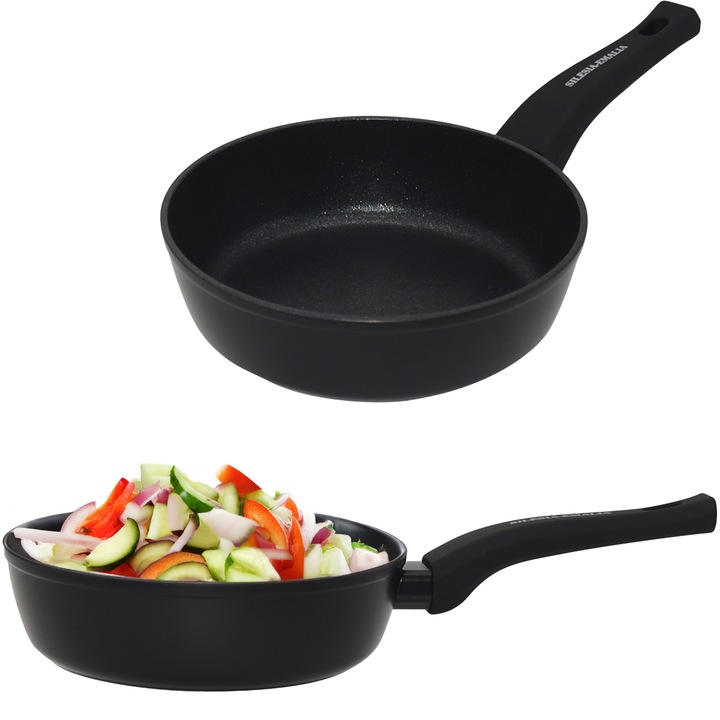 Tigaie 24 cm, strat antiaderent, aluminiu, Silesia Emalia, negru