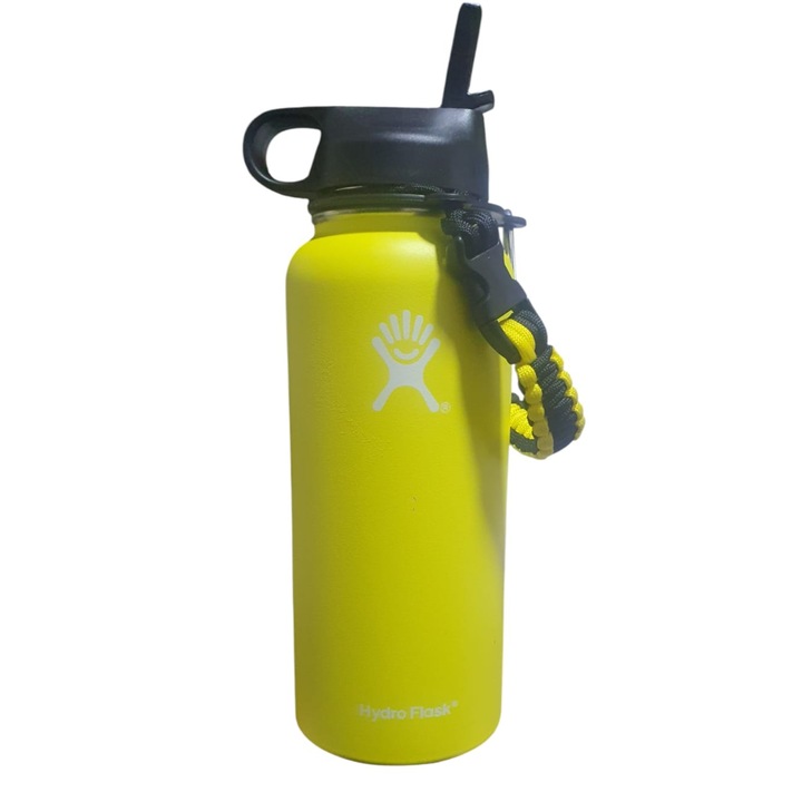 Бутилка Hydro Flask от неръждаема стомана и вакуумна изолация с капак, скоба и сламка 946 ml, жълта