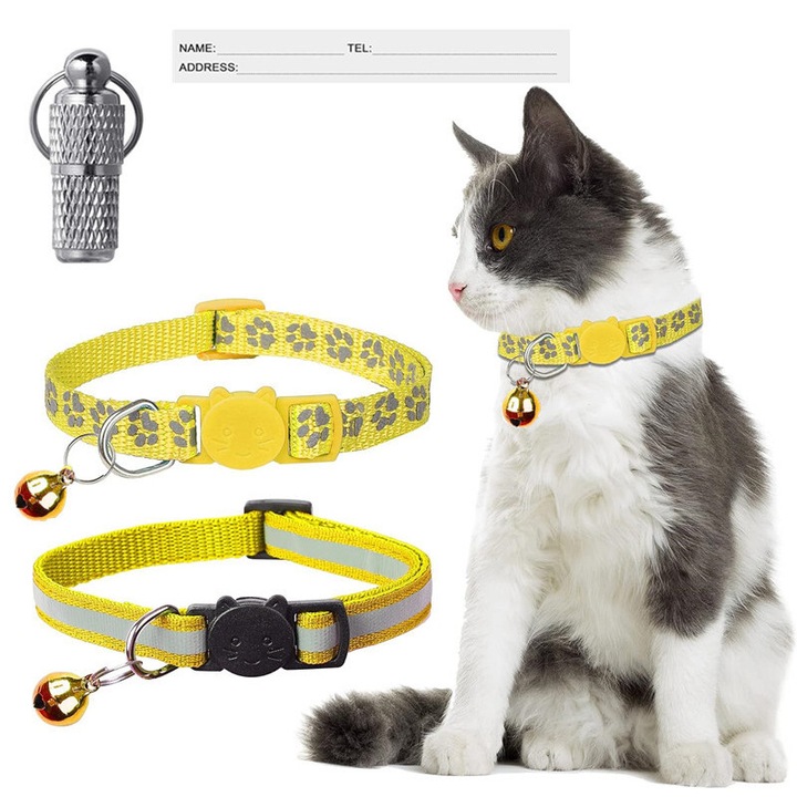 2 db fényvisszaverő macskanyakörv csengővel, állítható, 19x32cm